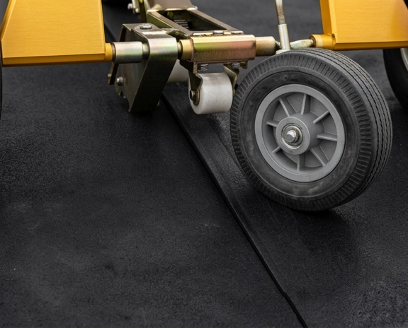 Front close-up of the GT-200 pressure roller and geotextile overlap seam